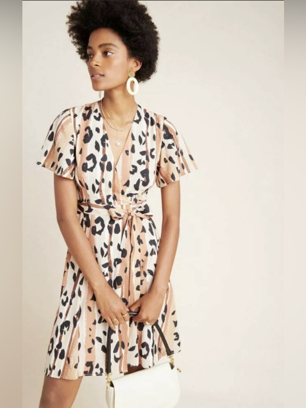Hutch Blaise Wrap Dress Blush Leopard Print Size Small Petite